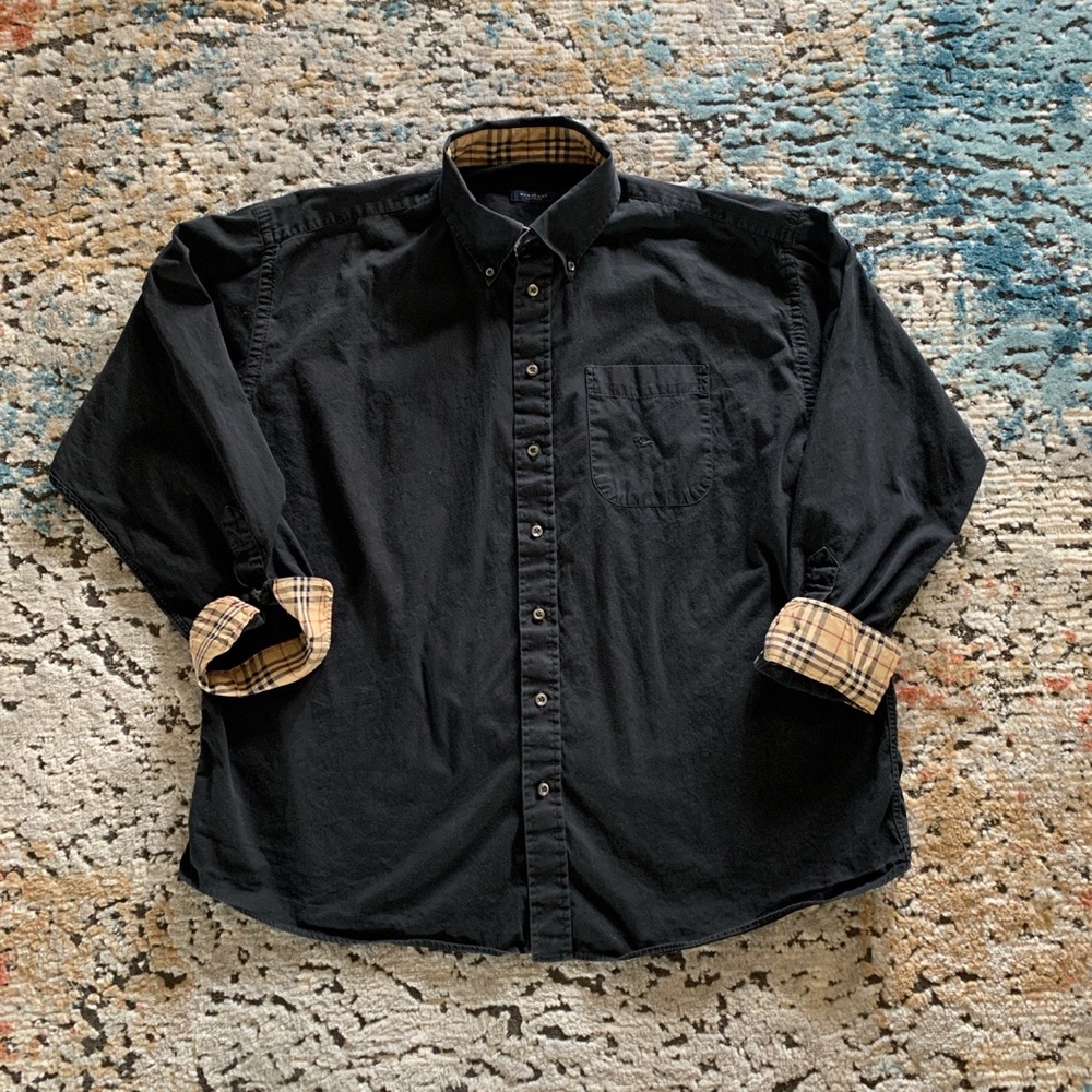 Burberry London Mens Black Cotton Oxford Button Down Shirt Size XXL